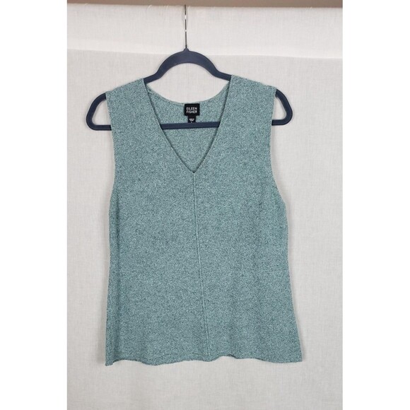 Eileen Fisher Knit Tank Sweater L Speckled Green Silk Blend Casual Work Minimal - Picture 1 of 8